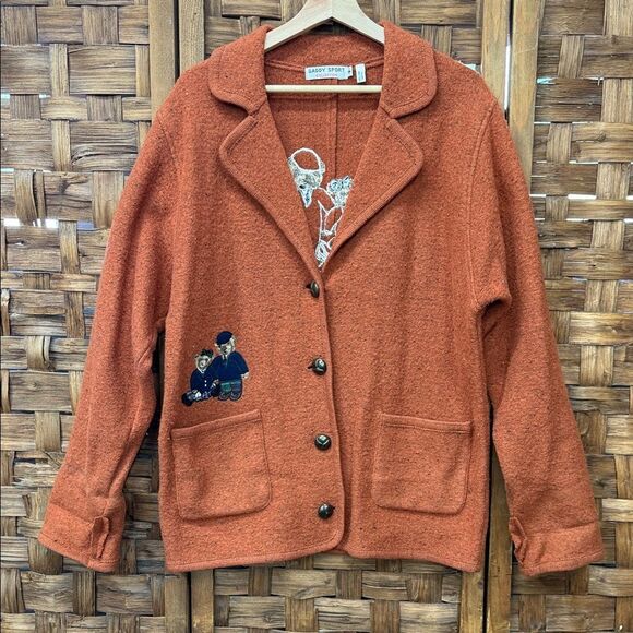 Vintage Gaddy SportWomen's Orange Wool Hand Metier Jacket - Picture 1 of 6